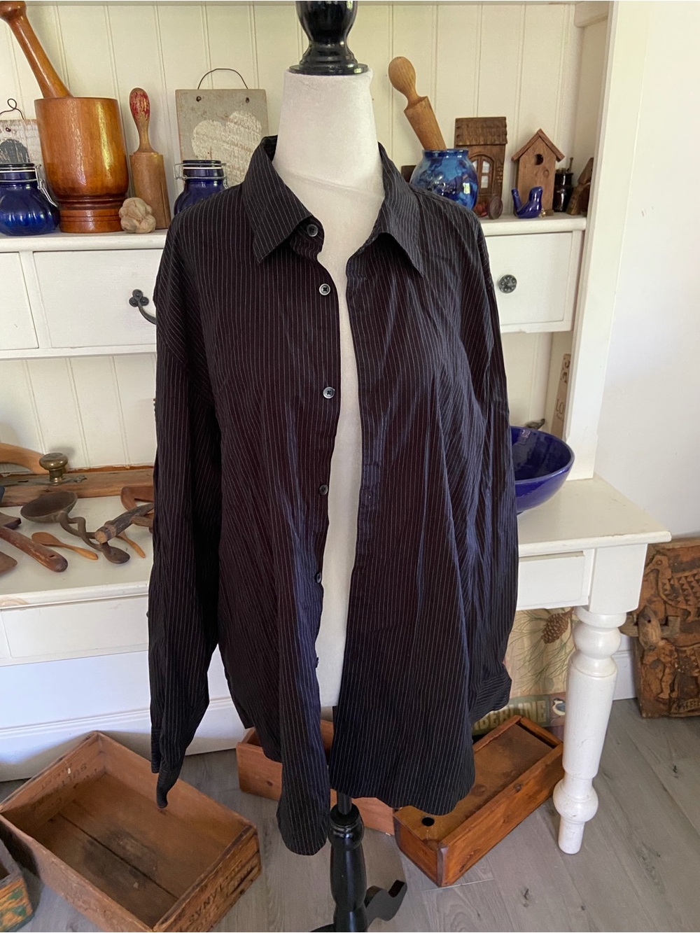 Calvin Klein Black Pinstripe Lightweight Shirt Jm